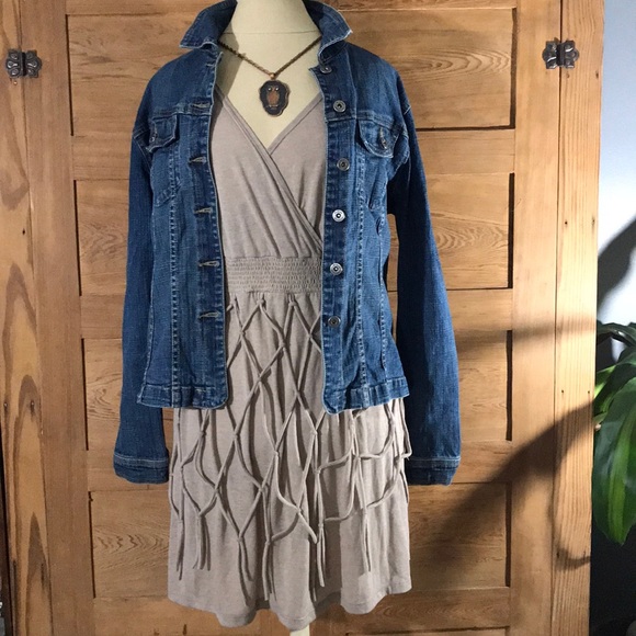 HEM & THREAD tan tank tee shirt dress macrame sz 8 - Picture 2 of 8